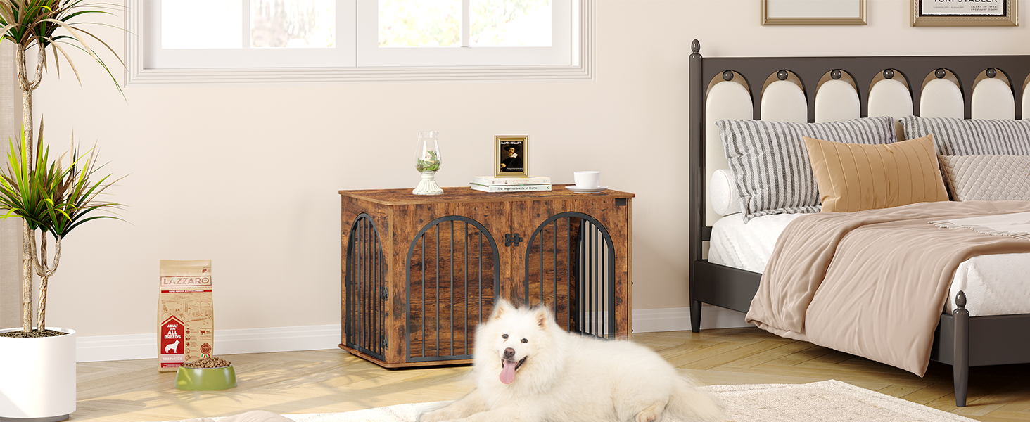 Клітка для собак Hzuaneri, 100 см, 3 двері, сучасний дизайн, для дому, висока міцність, 100 x 60 x 63 см, вінтажний колір, DFC84101B