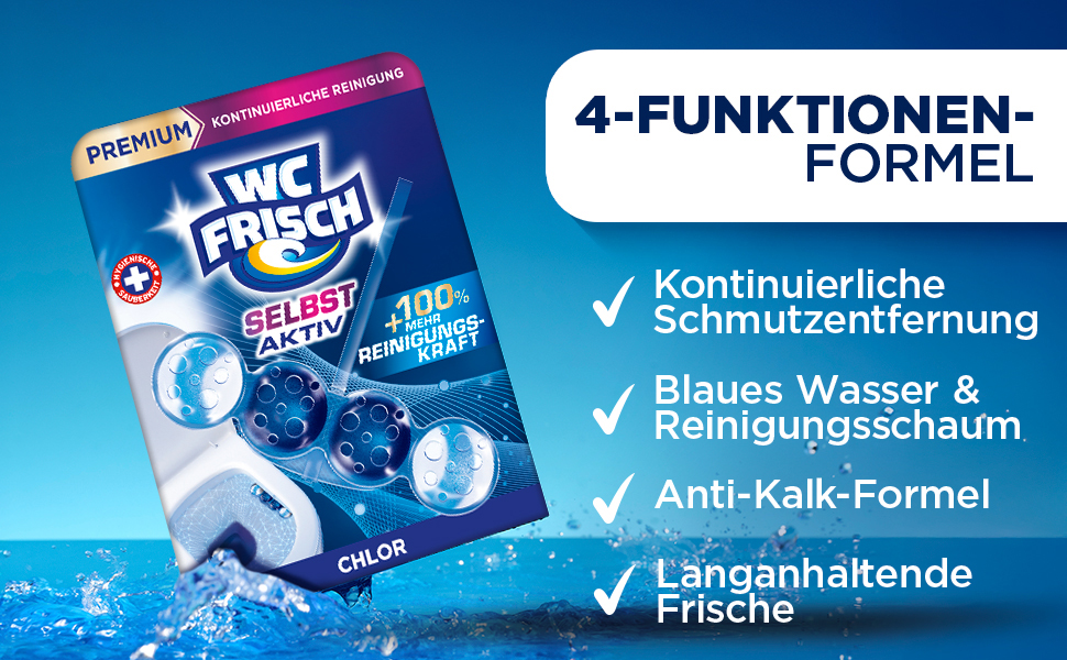 Освіжувач для унітаза WC Frisch Selbst Aktiv Chlor Blauspüler, 4в1, підвісні блоки (10 шт)