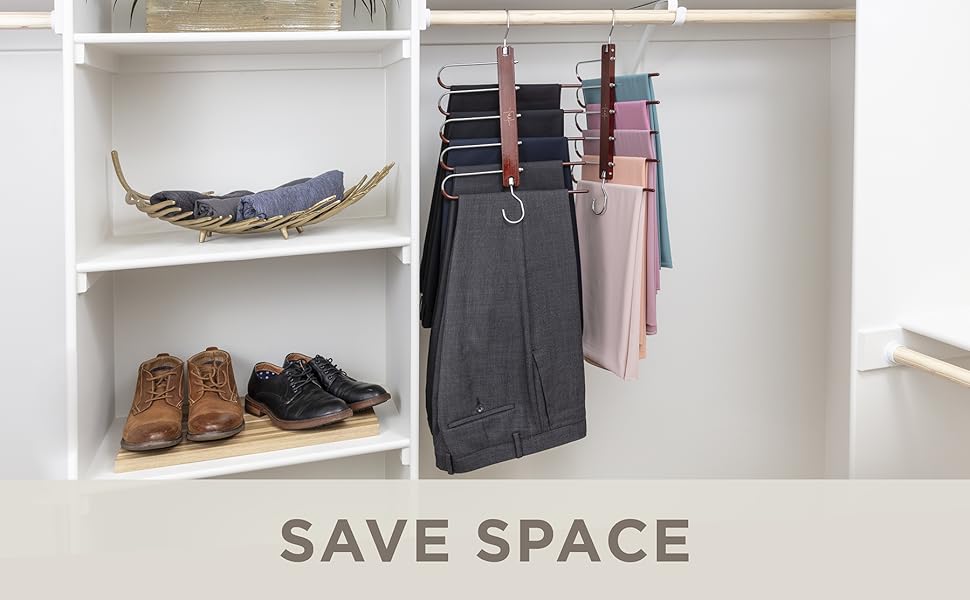 Дерев'яні вішалки для одягу Moralve, 2 шт., для шафи – вішалки для джинсів, хустків, економія місця (махагон)