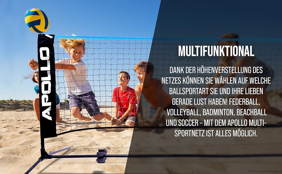 Apollo Adjustable Badminton & Volleyball Net Set - 300cm, 400cm, 500cm - Indoor/Outdoor