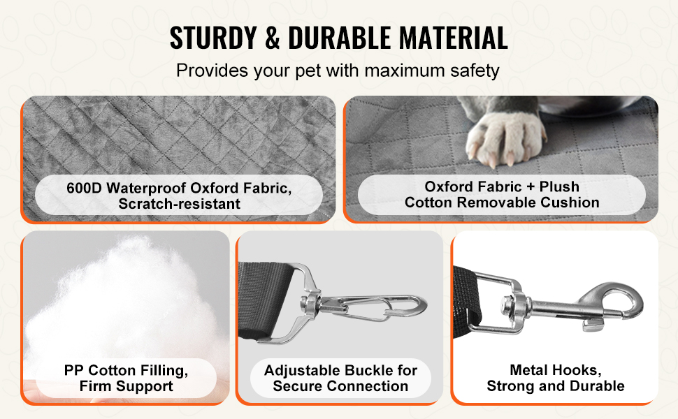 Автокрісло для собак VEVOR, підставка для собак у машину з кишенею для зберігання, страхувальний поводок, наповнювач з губки та PP-бавовни, автоліжко для собак маленьких та середніх порід до 18 кг