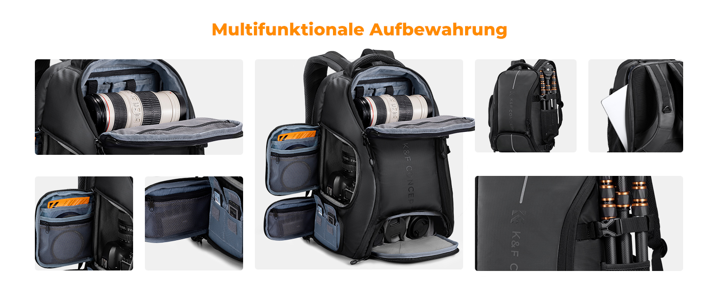 Фоторюкзак K&F Concept 25L: Водонепроникний рюкзак для фототехніки з захистом від дощу, відділенням для ноутбука 16 дюймів (чорний)