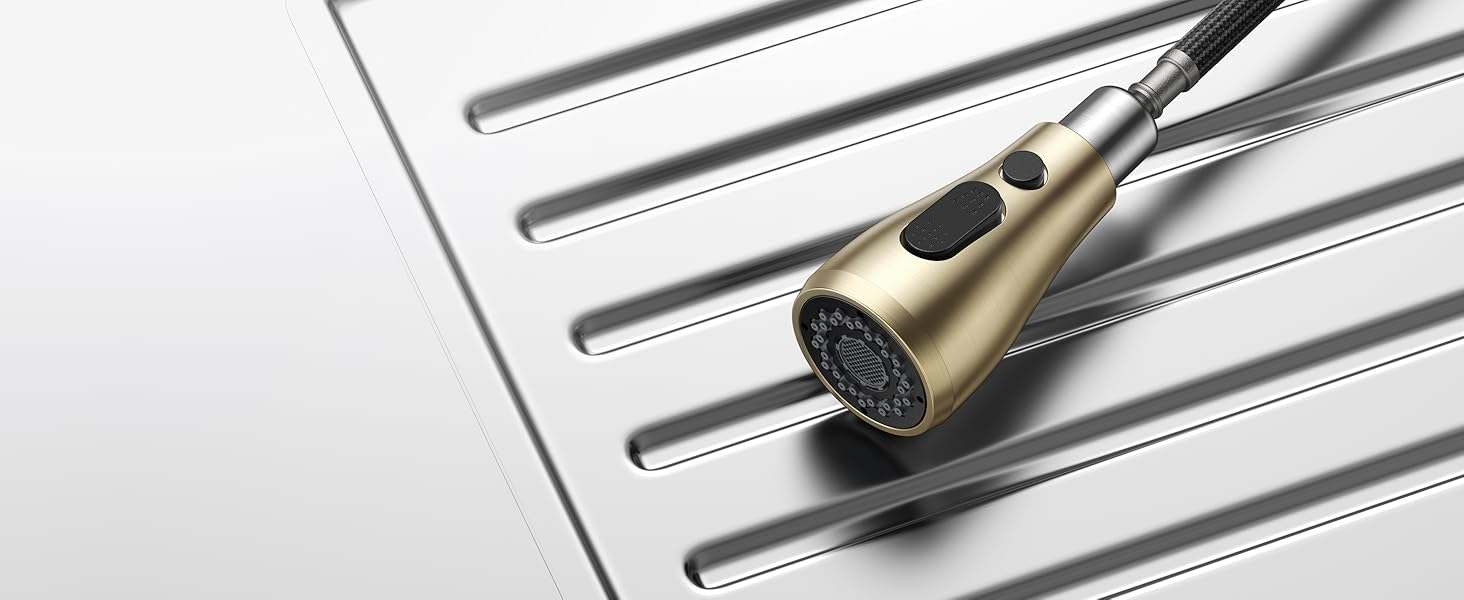 Кран кухонний FORIOUS з висувною лійкою, 360° обертання, 2 режими, шліфоване золото