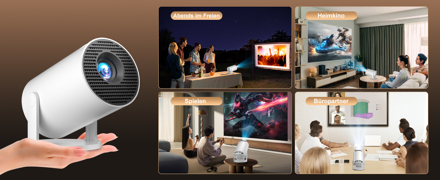 Міні проєктор Salange Mini Beamer 2026,8K з Android, WiFi 6, Bluetooth 5.4, Auto Keystone, 270° поворот, для дому та на вулицю, Sala300pro