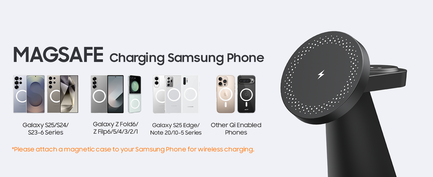 Бездротова зарядка Meifigno 3-в-1 для Samsung Galaxy: Mag-Safe, годинник, навушники (чорний)