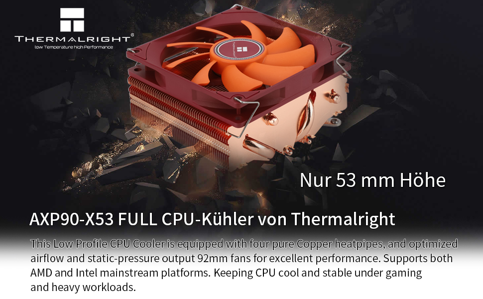 Thermalright AXP90-X53: Низькопрофільний кулер для CPU з білим вентилятором TL-9015w, 53 мм, AGHP, сумісний з AMD AM4/Intel 1700/1150/1151/1155/1156/1200