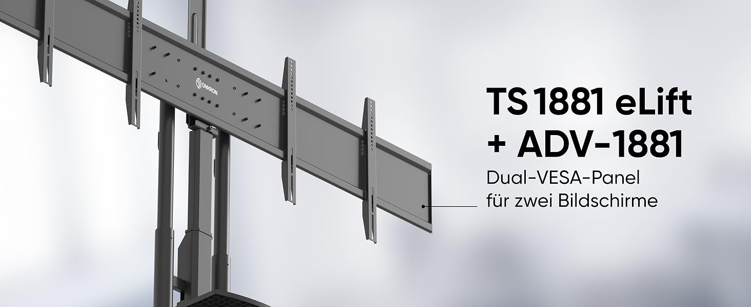 ONKRON Electric TV Stand with Wheels - Adjustable Height, 50-100 Inch TVs, 130kg Capacity, VESA 1000x600 - Black TS1991E-B