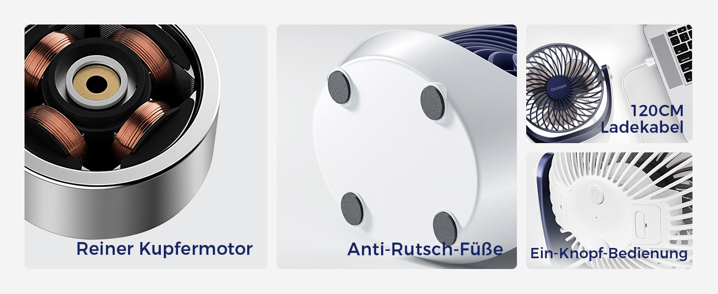 USB вентилятор OCOOPA: компактний настільний вентилятор з потужним потоком повітря та тихою роботою, 3 швидкості, 360° обертання, для офісу, дому та відпочинку на природі (коричневий)