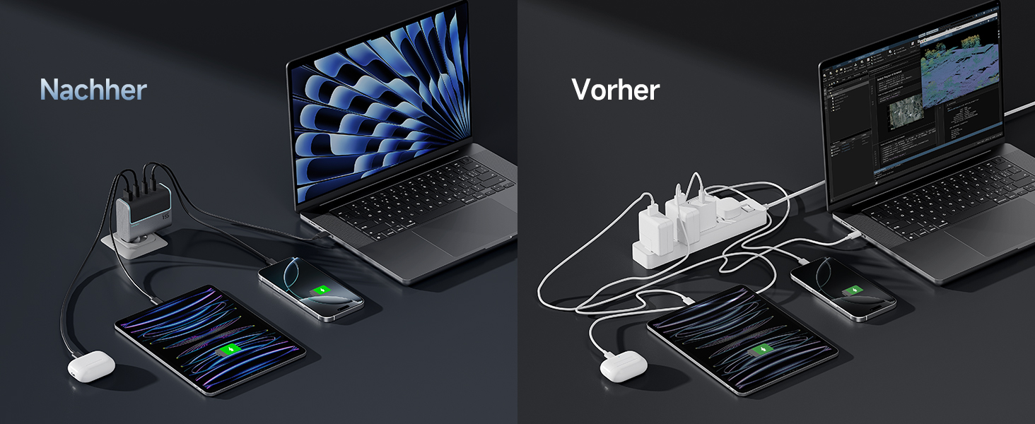 Зарядний пристрій CUKTECH 140W USB-C з кабелем, PD Fast Charger 4-port для ноутбука, MacBook, iPad, Samsung Galaxy, iPhone, Steam Deck