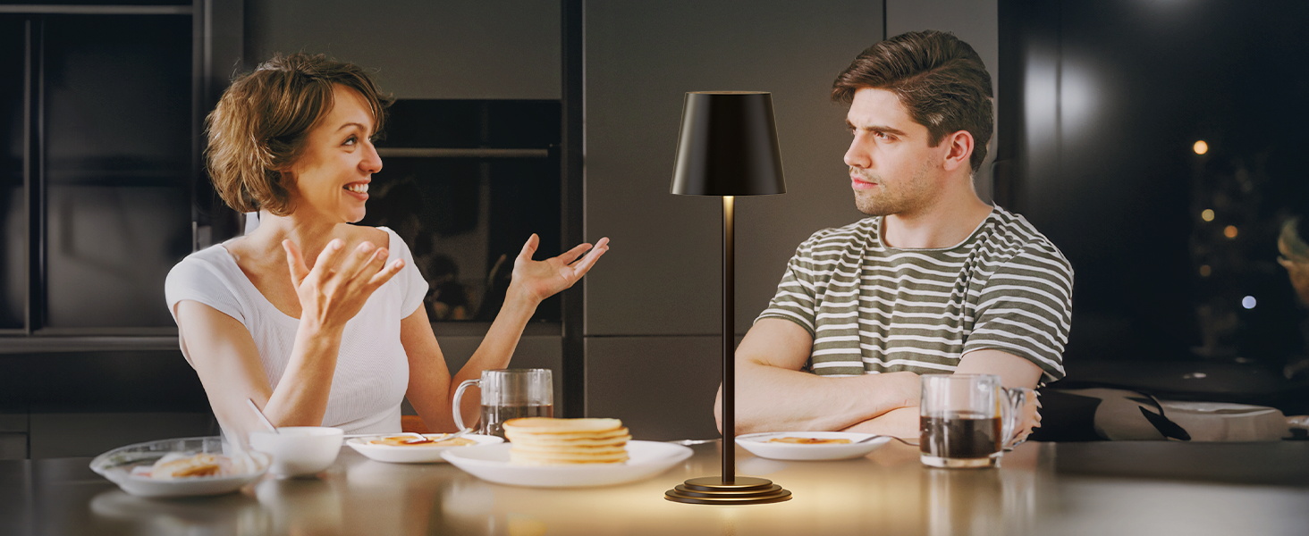 Настільна лампа бездротова акумуляторна 5200mAh, металева, з димером та регулюванням висоти, чорна з дерев'яними елементами для дому та кемпінгу