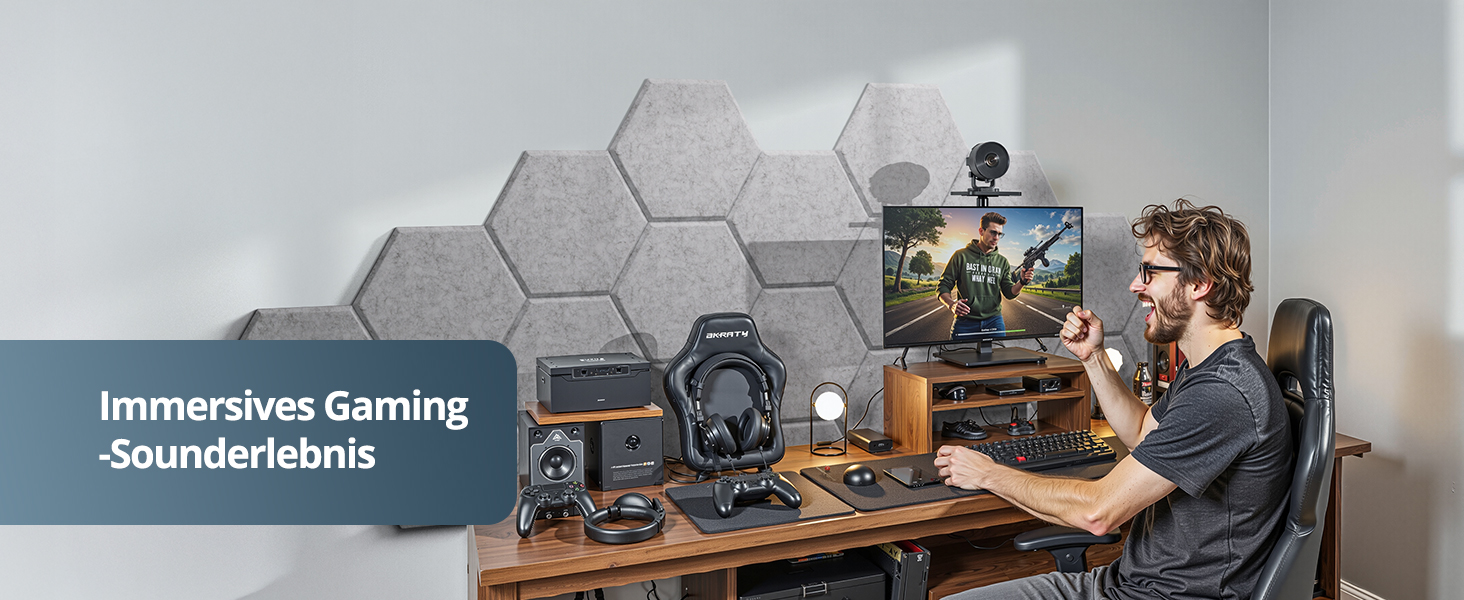 Акустичні гексагональні панелі самоклеючі, 12 шт, звукопоглинаючі шестикутні плити для студії, вітальні, геймерської зони та офісу, сірі (30 x 26 x 0,9 см)