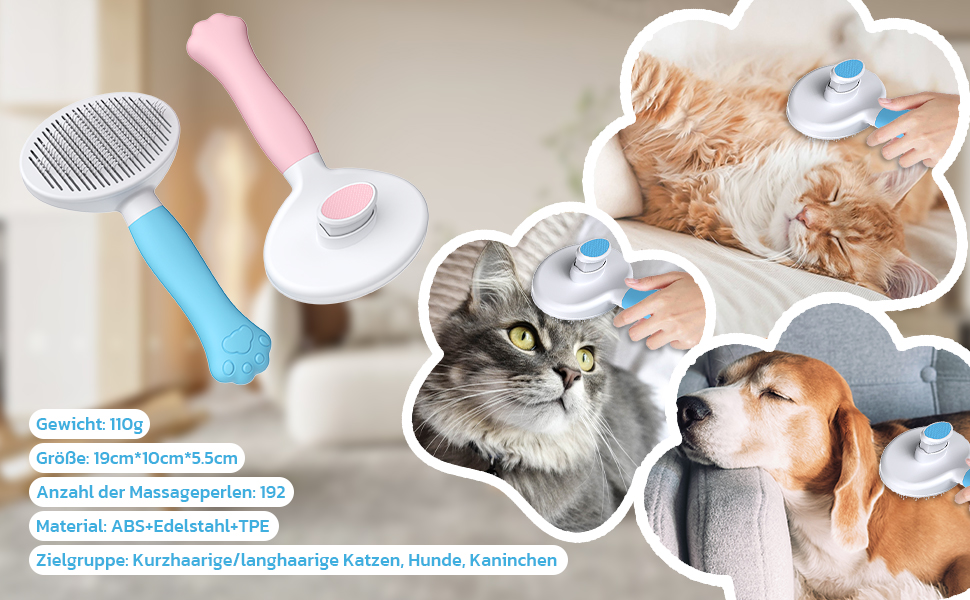 Бурштук для собак та котів Zivacate: самоочисна, для короткої та довгої шерсті, ергономічна ручка (світло-блакитний)