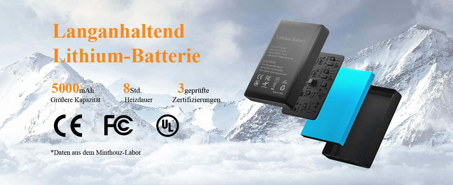 Нагріваючі рукавички Minthouz W13 з акумулятором 5V 5000mAh для чоловіків та жінок, з підтримкою сенсорного екрану та водонепроникним дизайном, для активного відпочинку