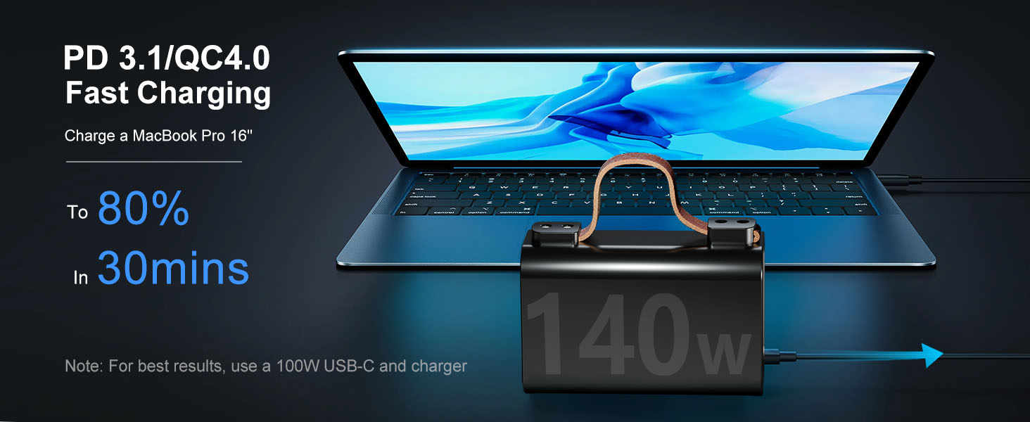 Портативний акумулятор для ноутбука 140W, 50000mAh, з LED дисплеєм, PD3.1, QC4.0, 4 виходи, 2 входи (Чорний)