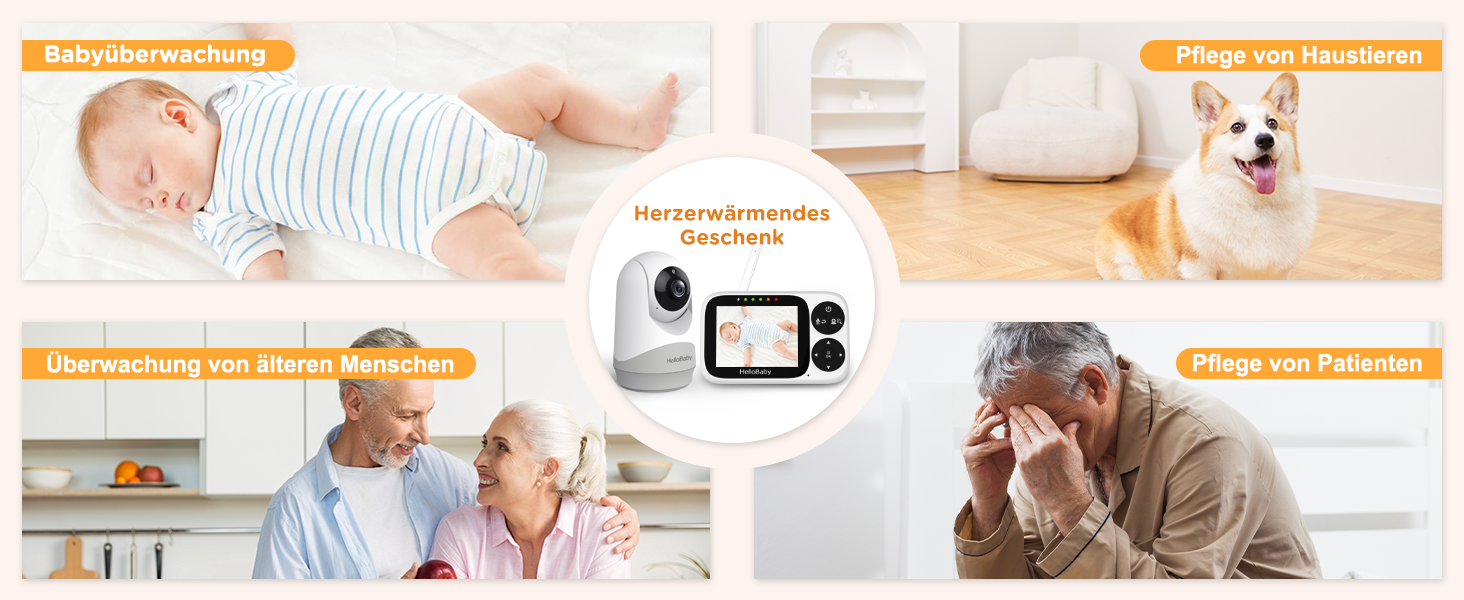 Дитячий відеоняня HelloBaby з камерою, 3.2' LCD, бездротовий монітор з нічним баченням, контролем температури та двостороннім зв'язком (1 камера)