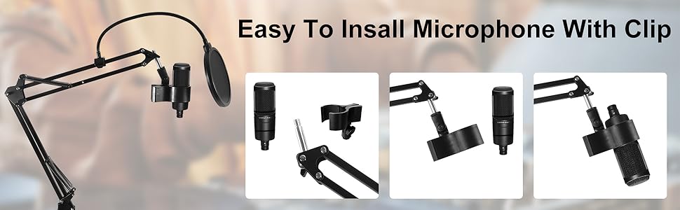 Тримач для мікрофона на подовжувачі, регульований кріплення для Blue Yeti, Yeti Nano, Elgato Wave, HyperX QuadCast, Fifine AM8 та інших мікрофонів, з різьбою 3/8' - 5/8' 1/4', поп-фільтр, кріплення для мікрофона