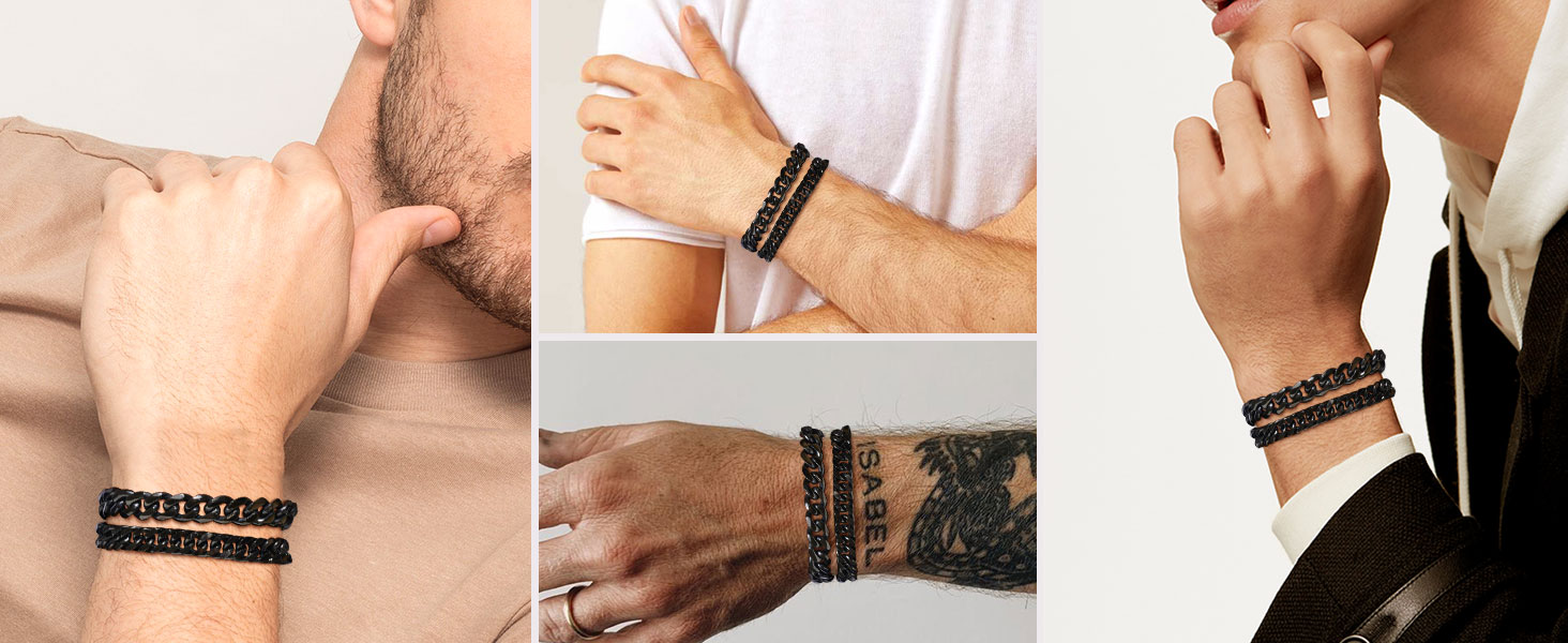 Чоловічий браслет TempBeau: браслет на руку з нержавіючої сталі, панцерна ланцюг, стильний аксесуар для чоловіків, 19-21 см, подарунок для тата/друга