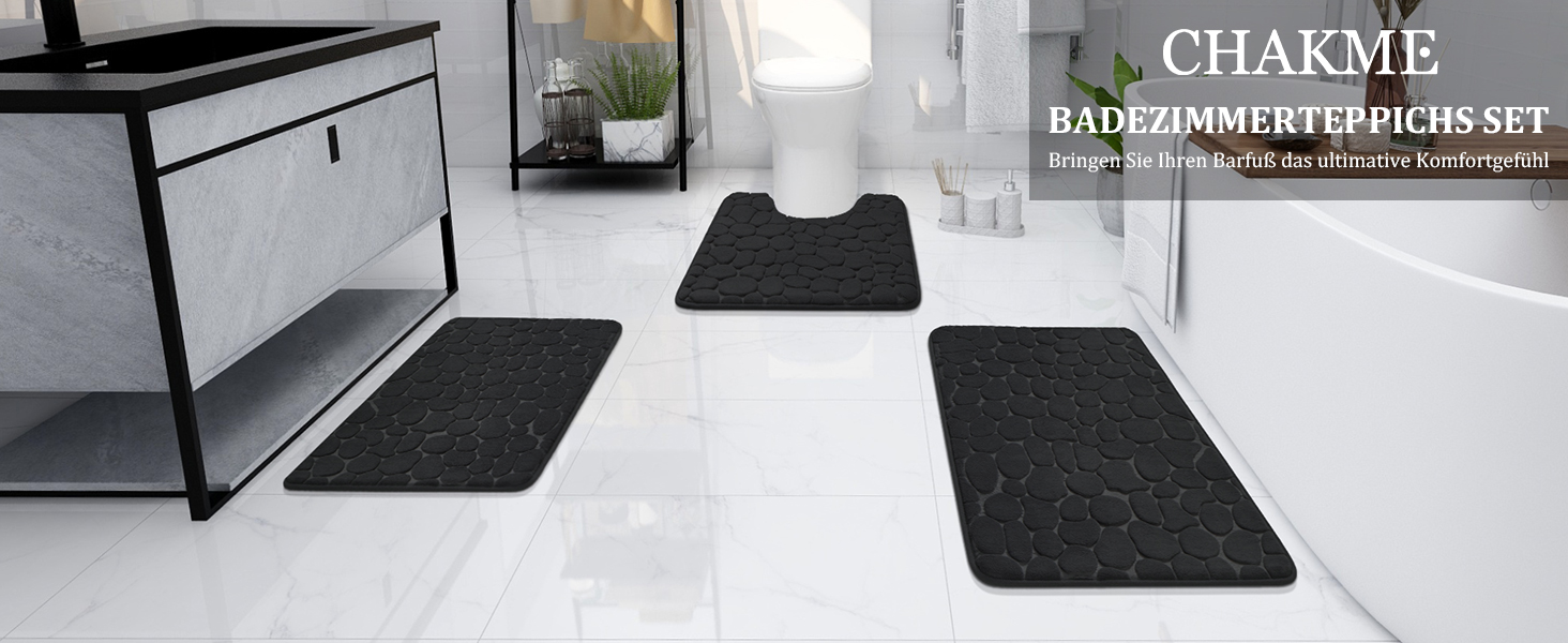 Набір килимків для ванної кімнати chakme (2 шт.), пам'яті з ефектом Cobblestone, протиковзкі та абсорбуючі килими для ванної, туалету та підлоги, чорні