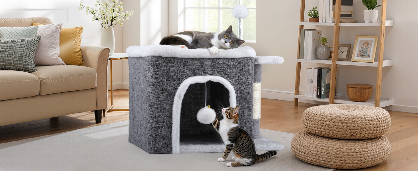 Кіт Будинок YITAHOME для дому, складаний, 47 x 40 x 32 см, з когтеточкою та іграшкою, для середніх та великих котів