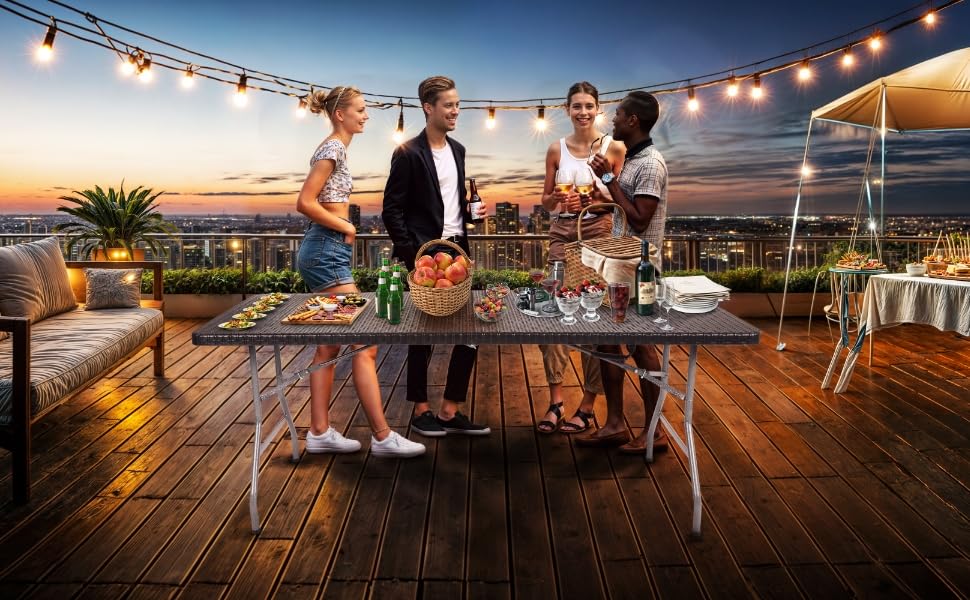 Складаний садовий стіл Arebos Buffettisch 182x74x74 см, чорний | для 8 осіб | з ручкою для перенесення | стіл для вечірок та кемпінгу