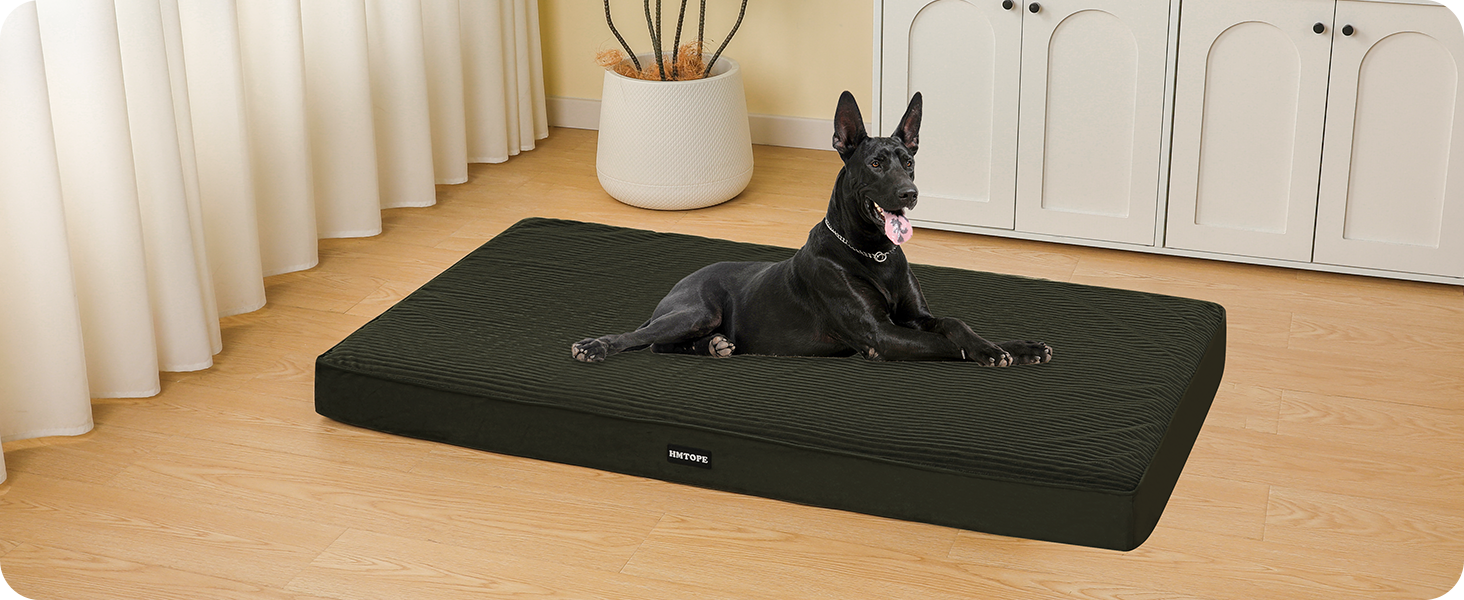 Ортопедичне ліжко для собак, 10 см товщина, для середніх та великих собак, знімний та пральний килимок, неслизьке дно, водонепроникне внутрішнє покриття, 112 см, оливковий колір
