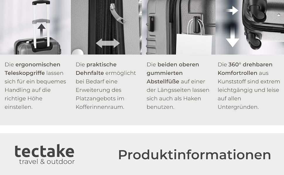 Набір валіз Tectake® 4 шт. з TSA замком, жорсткий корпус, набір валіз-тележок, ABS, 4 колеса, 360° обертання, телескопічна ручка - зелений (срібло)