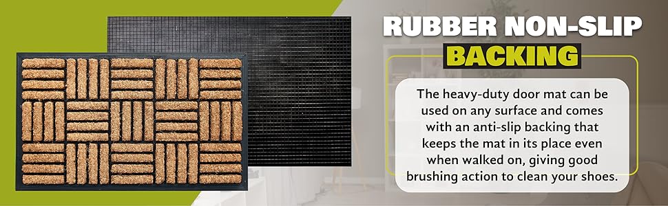 Coco&Coir® Преміум кокосовий килимок для взуття 45x75 см, нековзний, для вхідної зони, зовнішній та внутрішній, з ПВХ основою