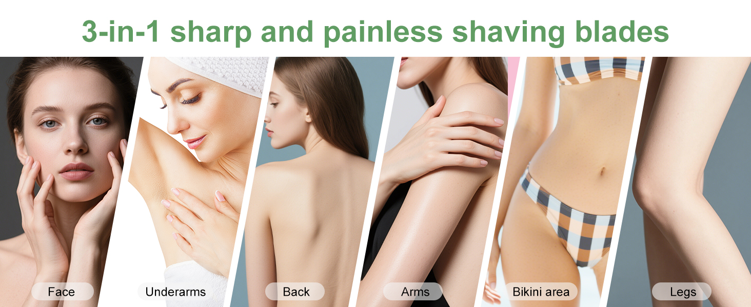 Електричний жіночий триммер для тіла 3-в-1: обличчя, ноги, зона бікіні. Вологостійкий, з LCD-дисплеєм (зелений)