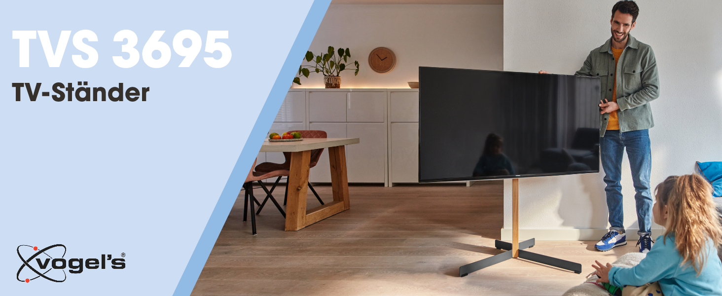 Підставка для телевізора Vogel's TVS 3695 поворотна, 40-77 дюймів, до 50 кг, VESA 600x400, з екологічного дуба та сталі, чорна, кут повороту 90°