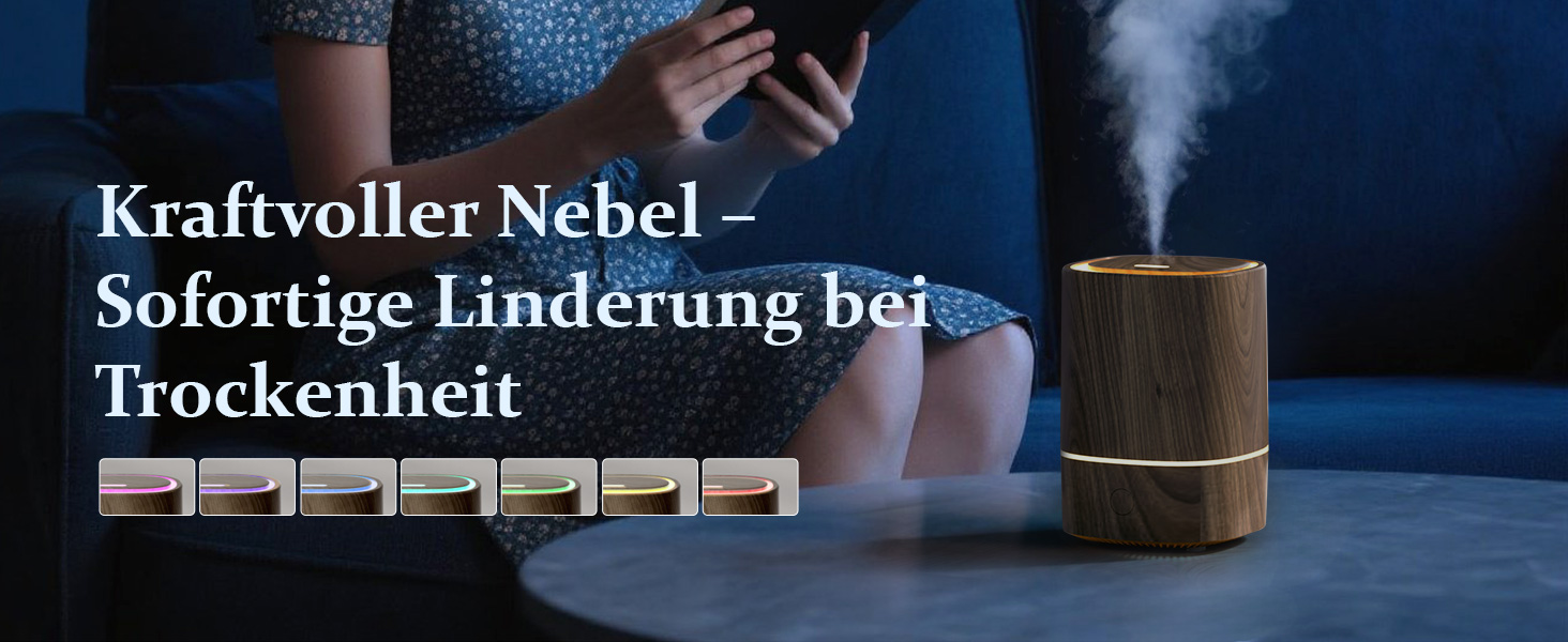 Дифузор для ефірних олій, ультразвуковий, 125 мл, 7 кольорів LED, автовимкнення, для дому та офісу, горіх