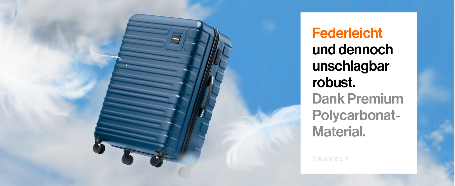 Чемодан Travely з полікарбонату, 77 см, XL, 100 л, з TSA замком, блакитний