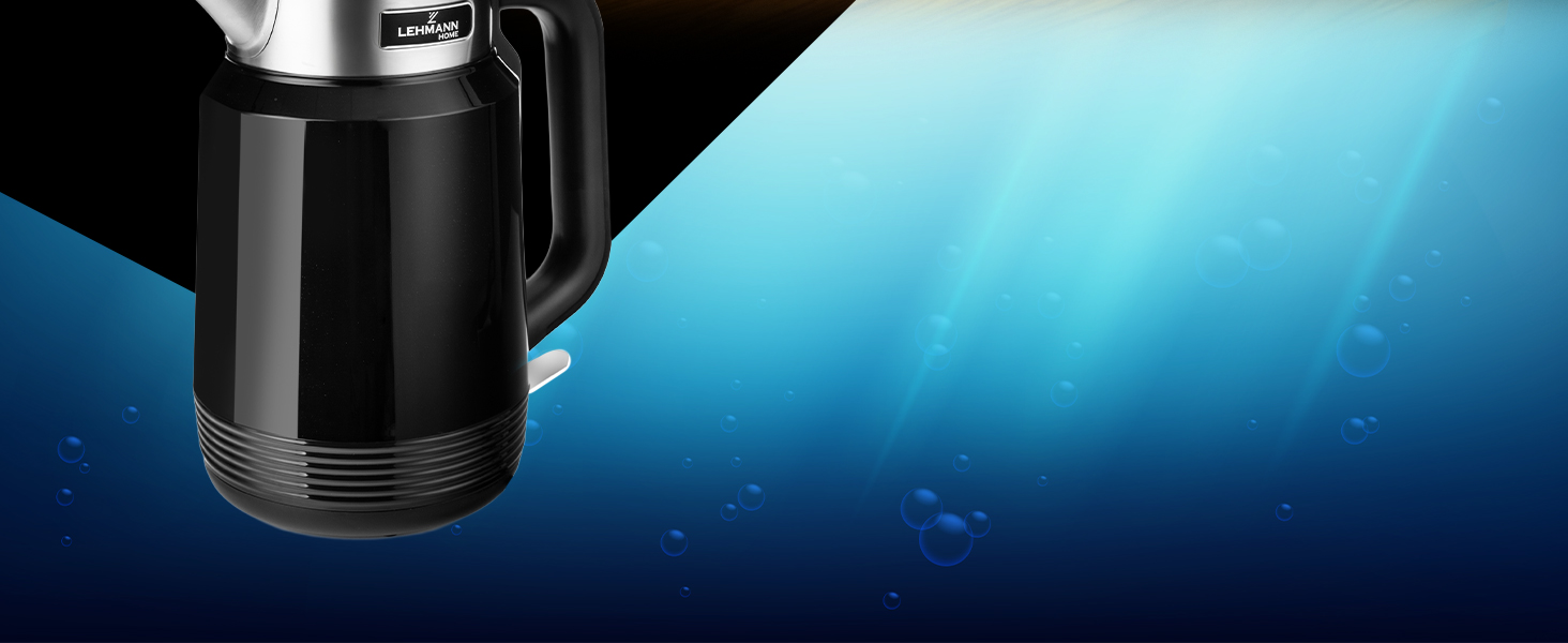 Електричний чайник LEHMANN з нержавіючої сталі 2L, 2200W, швидке нагрівання, подвійні стінки, автовимкнення та захист від перегріву, BPA-free, для великих сімей та офісів, чорний