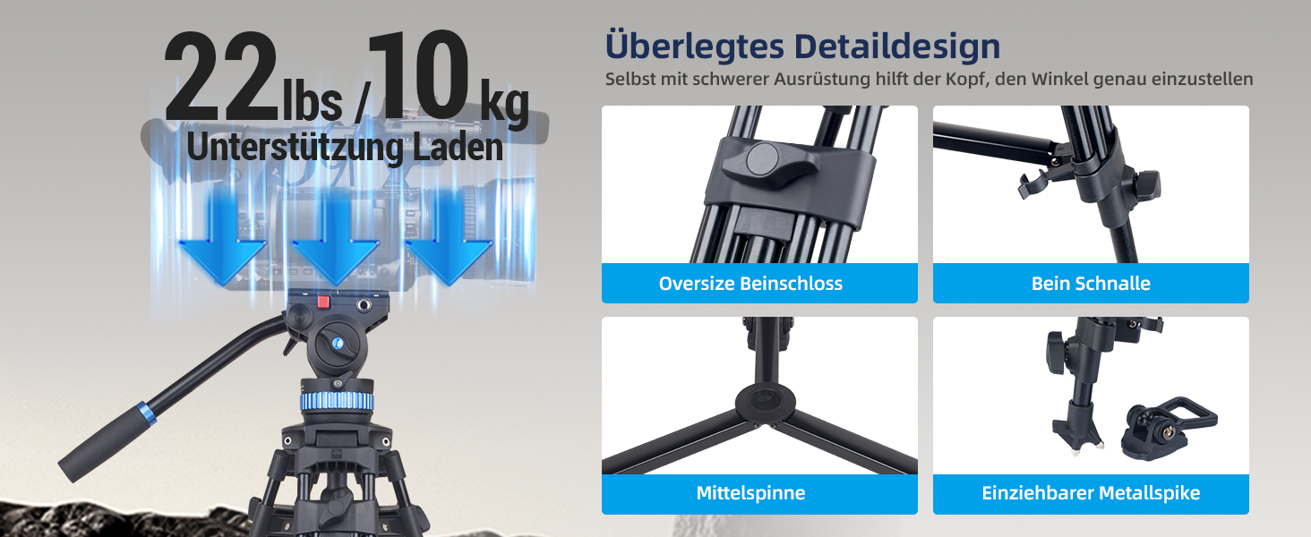 SIRUI AM-25S: Професійний штатив для відеозйомки з Fluid-головкою, 190 см, для камер, DSLR, відеокамер, максимальне навантаження 10 кг