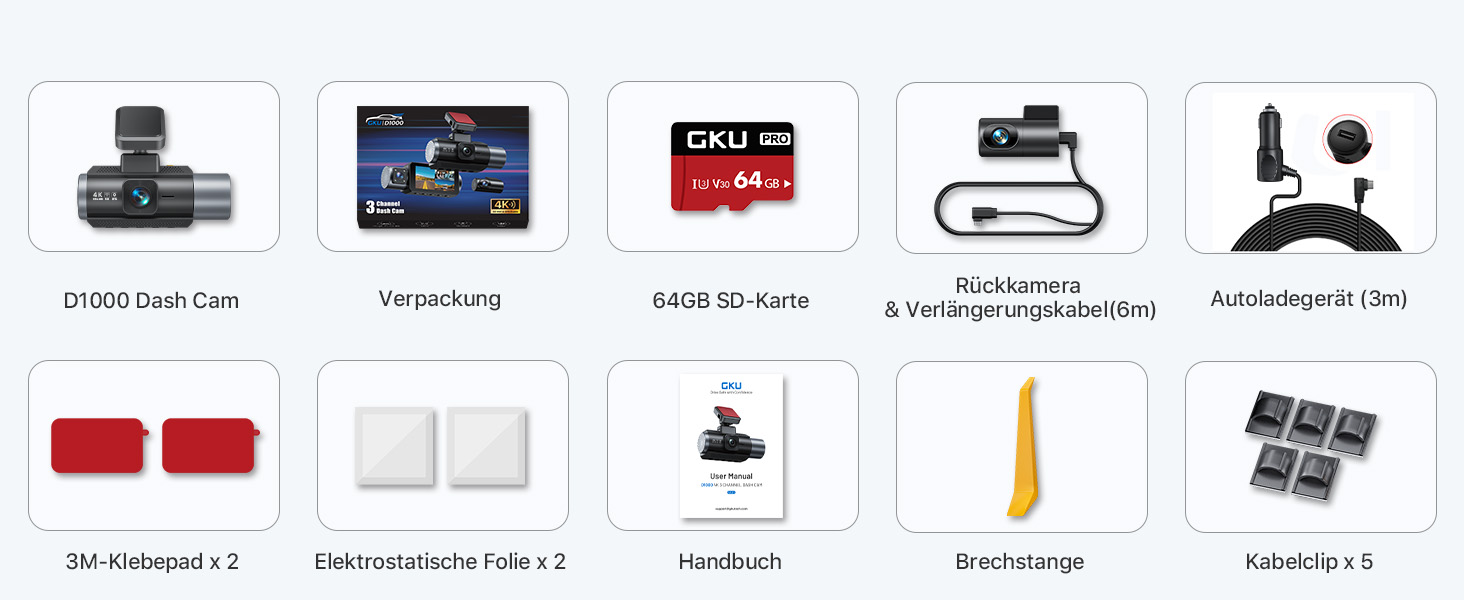 Відеореєстратор GKU 3-камерний, 4K+1080P+1080P, GPS, WiFi, IPS-дисплей 3