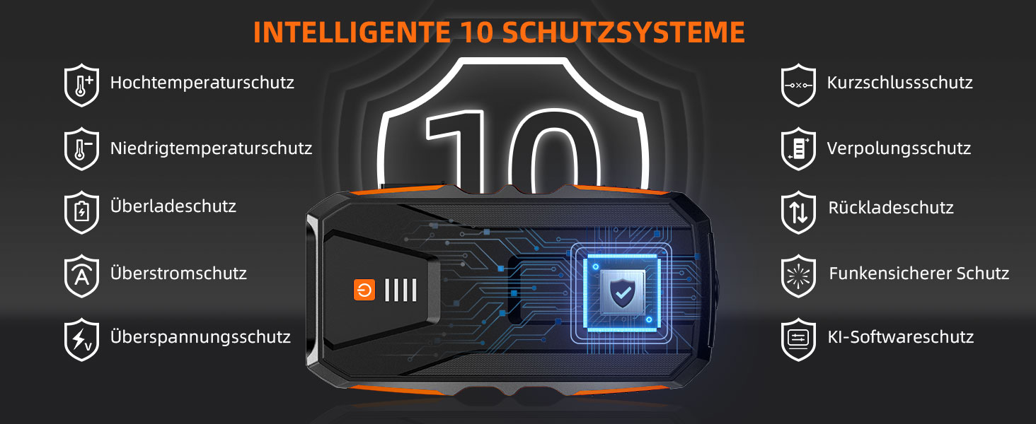 Powerbank Starthilfe AsperX 3000A: Зарядний пристрій для автомобіля 12V з кабелями, LED ліхтариком, IP64, для авто, вантажівок, мотоциклів