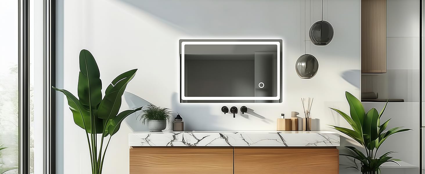 Дзеркало для ванної кімнати з підсвічуванням 40x60 см LED, з вимикачем, холодне біле світло 6000K