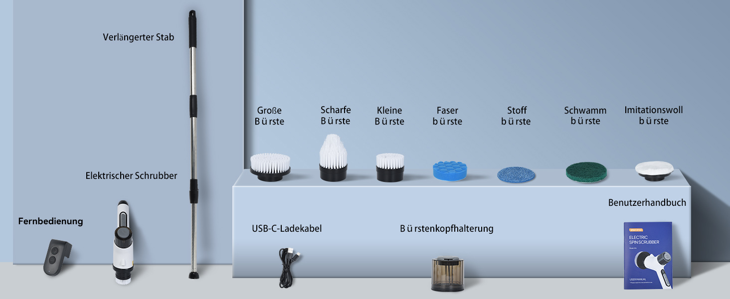 Електрична щітка для прибирання OTRAKI з 7 насадкоми: для ванної, кухні, плитки, авто