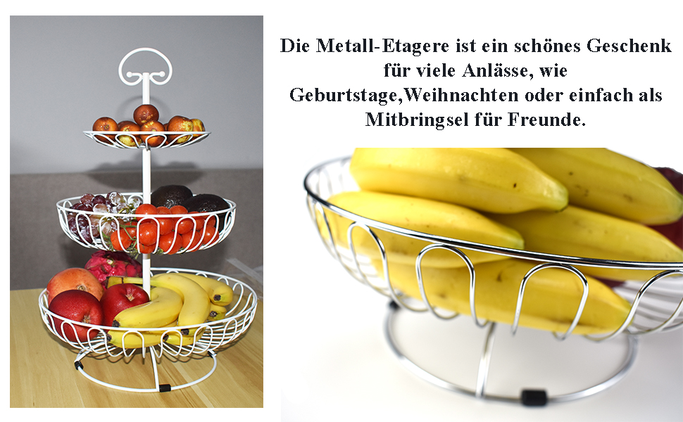 Металевий кошик для фруктів та овочів з ручкою - 3 яруси, великий, з нержавіючої сталі, з циркуляцією повітря (45 см, Ø30-24-16.5 см), золотий