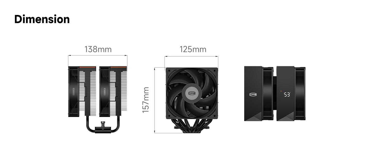Кулер для процесора PCCOOLER RT620Pro Digital BK з цифровим дисплеєм, TDP 265W, 6 теплових трубок, 2 вентилятори 120мм FDB, для AMD AM4/AM5, Intel LGA 115X/1200/1700/1851