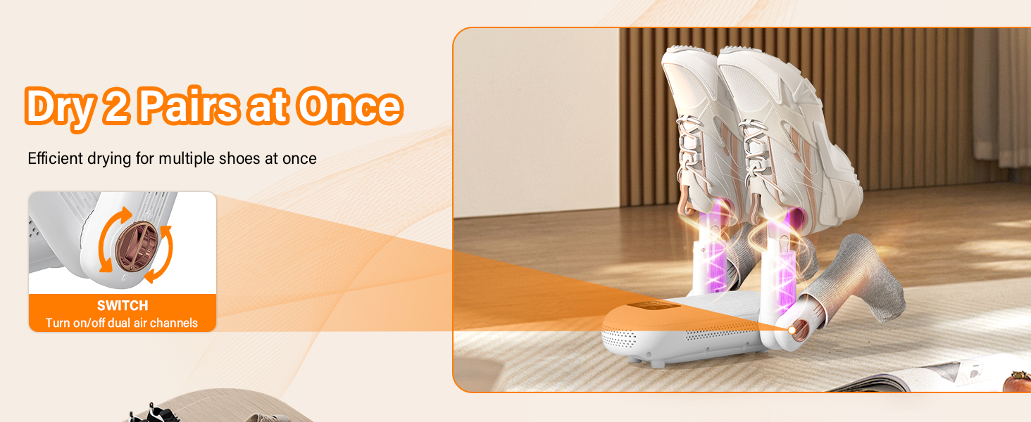 Електричний сушильник для взуття 2 пари, з таймером 1/3/6 год та 2 швидкостями, UV-лампа, складаний дизайн, для взуття, рукавичок, шапок, шкарпеток, лижних черевиків