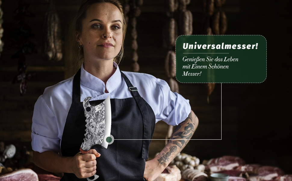 Японський кухонний ніж Dragon Riot: міцний кухонний ніж для професіоналів та любителів, ручна робота, з шкіряною піхвою. Ідеальний подарунок на Різдво.