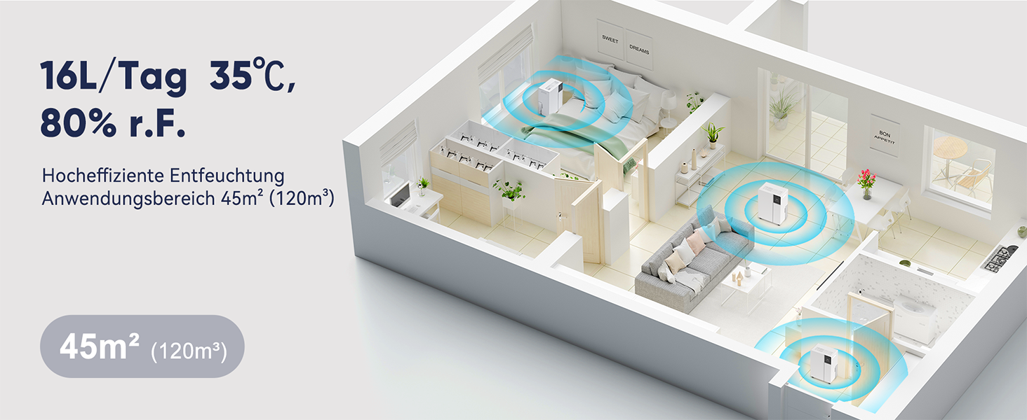 Електричний осушувач повітря Fwoueot 16L/24h для дому: осушувач з компресором для приміщень до 45 м², автоматичне відтанення, 3 режими, таймер 24 години, великий бак 2L, з колесами, для спальні