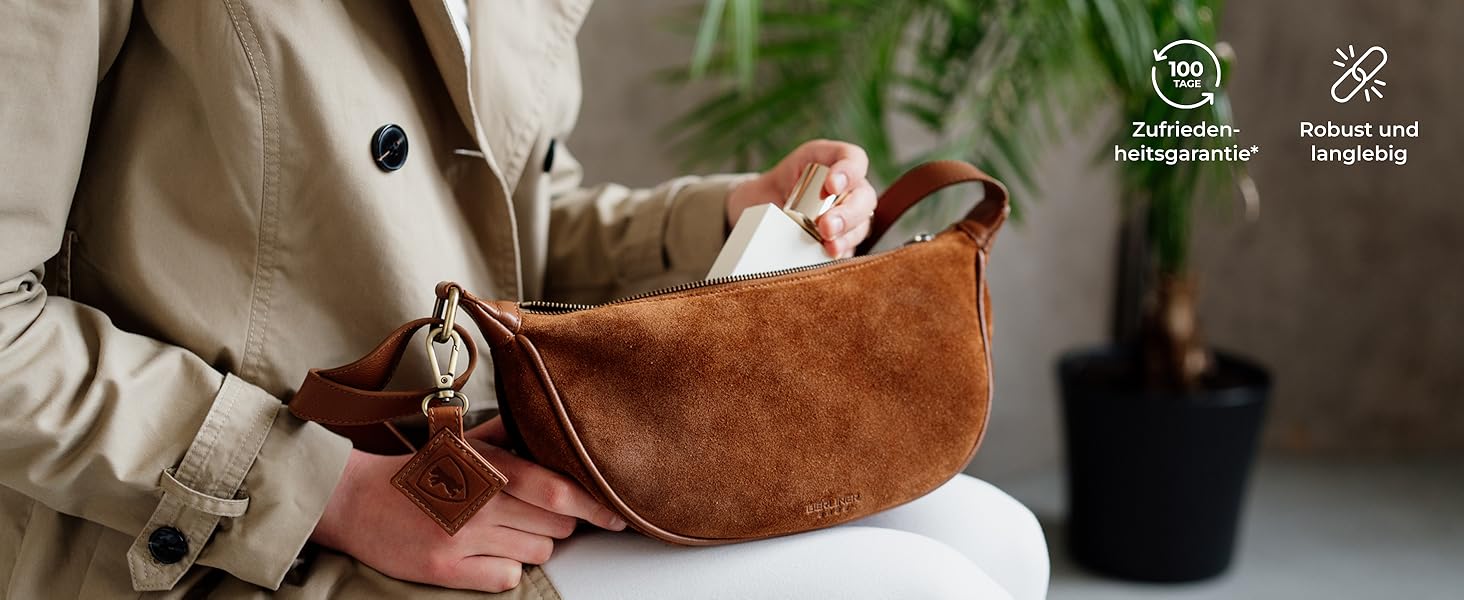 Сумка через плече Berliner Bags Luna, шкіряна жіноча напівмісяць, коричнева замша