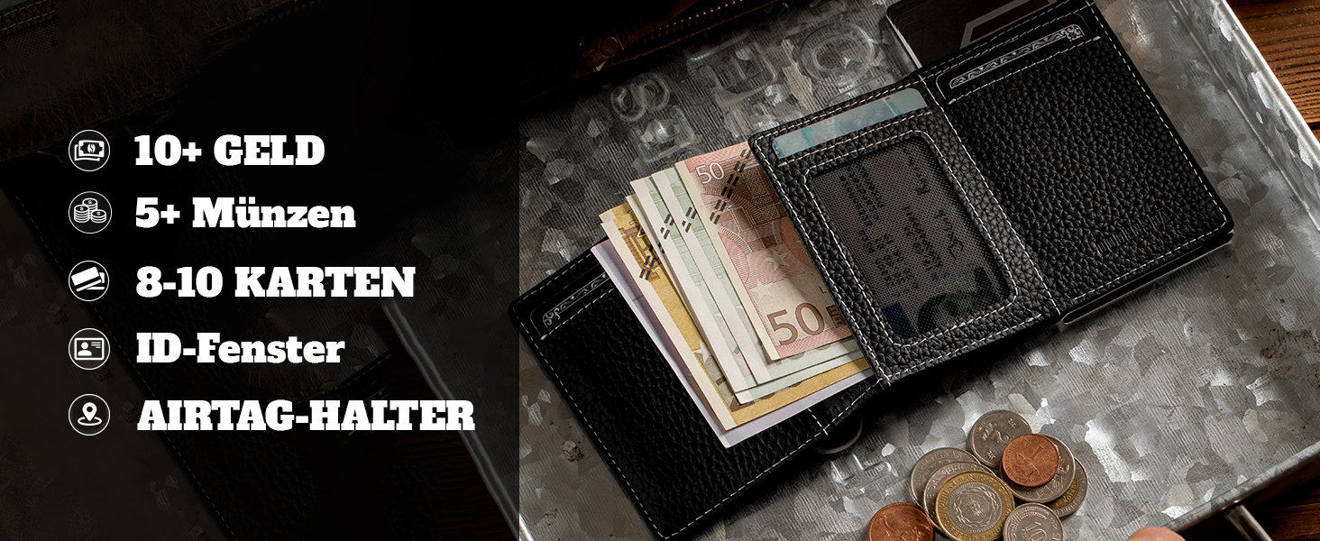 Портмоне DODENSHA® MagSnap для чоловіків з RFID захистом та відділенням для AirTag® I Кредитниця для 10+ карток I Портмоне з монетницею I (Чорний)