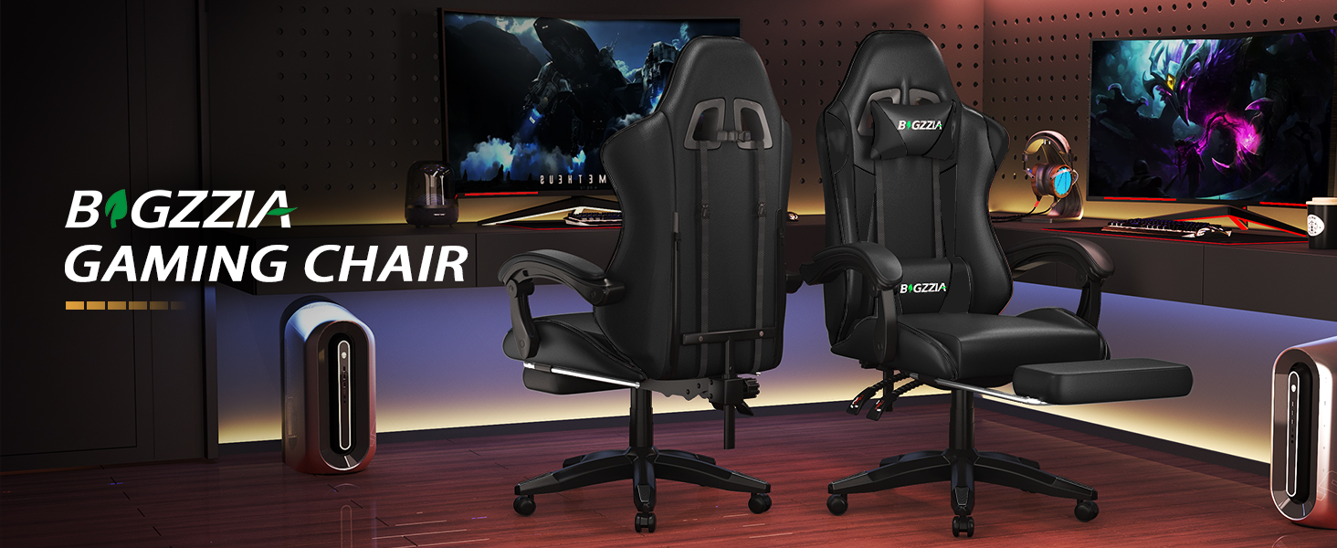 Ігрове крісло Bigzzia Ergonomic Gaming Stuhl з підніжкою та функцією масажу, чорне