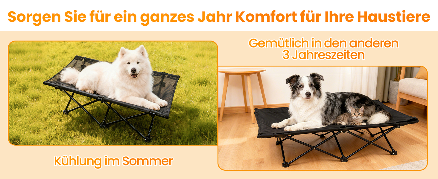 КінгКемп лежанка для собак, піднята лежанка для домашніх тварин, лежанка для собак на відкритому повітрі, чорна, 57 x 57 x 23 см (126 x 66 x 33 см)