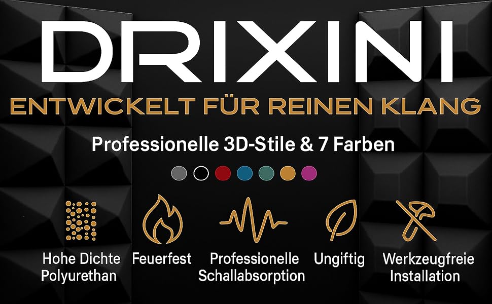 Акустичні панелі для шумоізоляції 30x30x5 см, набір 6 шт. (Сірий) — Професійні звукопоглинаючі панелі для студії, подкастів, дому та офісу з клейкою стрічкою