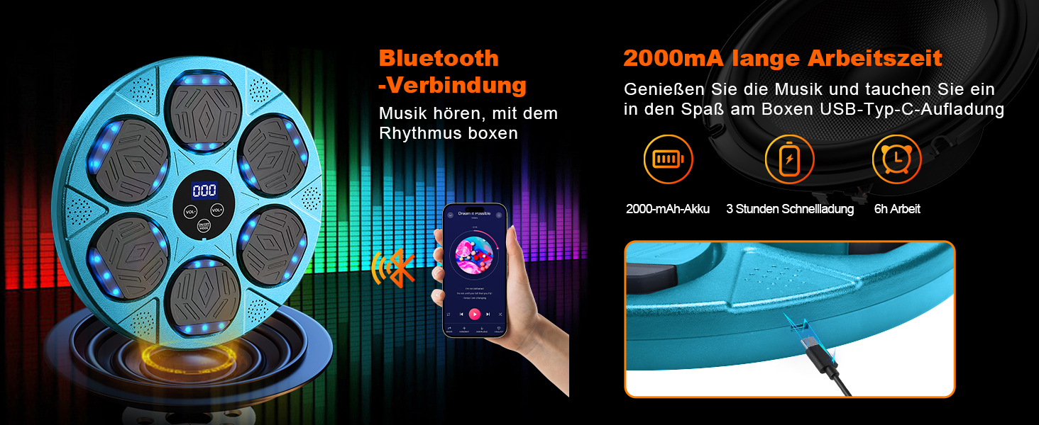 Music Boxing Machine with Bluetooth & LED Lights - Fitness Punching Bag for Adults & Kids