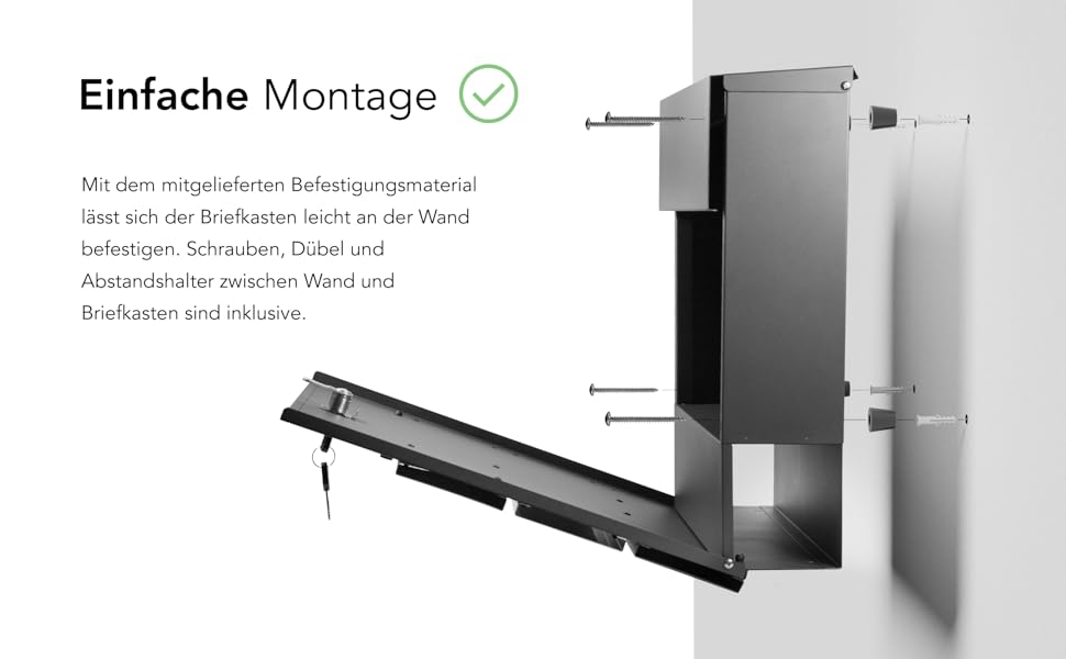 Сучасна поштова скринька антрацит з газетницею та гравіюванням: індивідуальне виготовлення з нержавіючої сталі, номер будинку та табличка з іменем. Стійка до іржі та УФ-випромінювання, з монтажним комплектом.