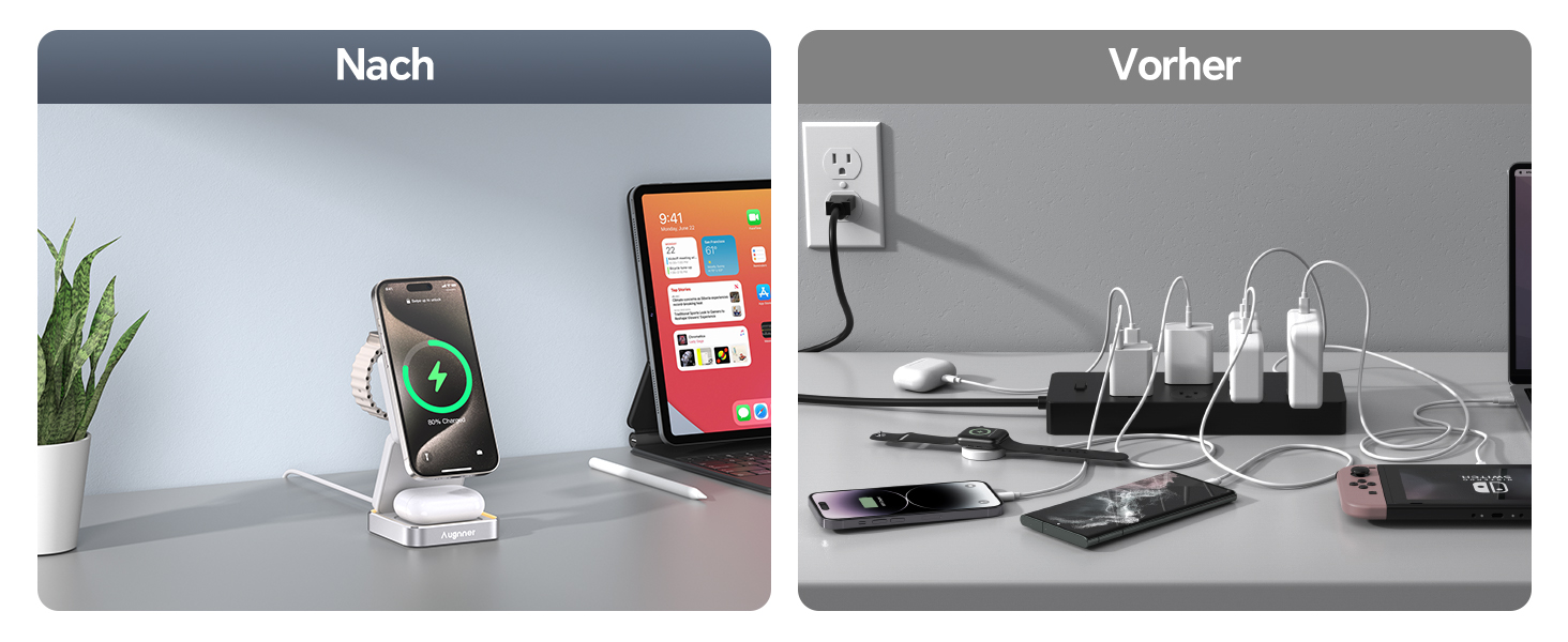 Зарядний пристрій 3-в-1 для Apple Watch та iPhone, MagSafe, складна підставка, бездротовий заряд для AirPods Pro/3/2, білий